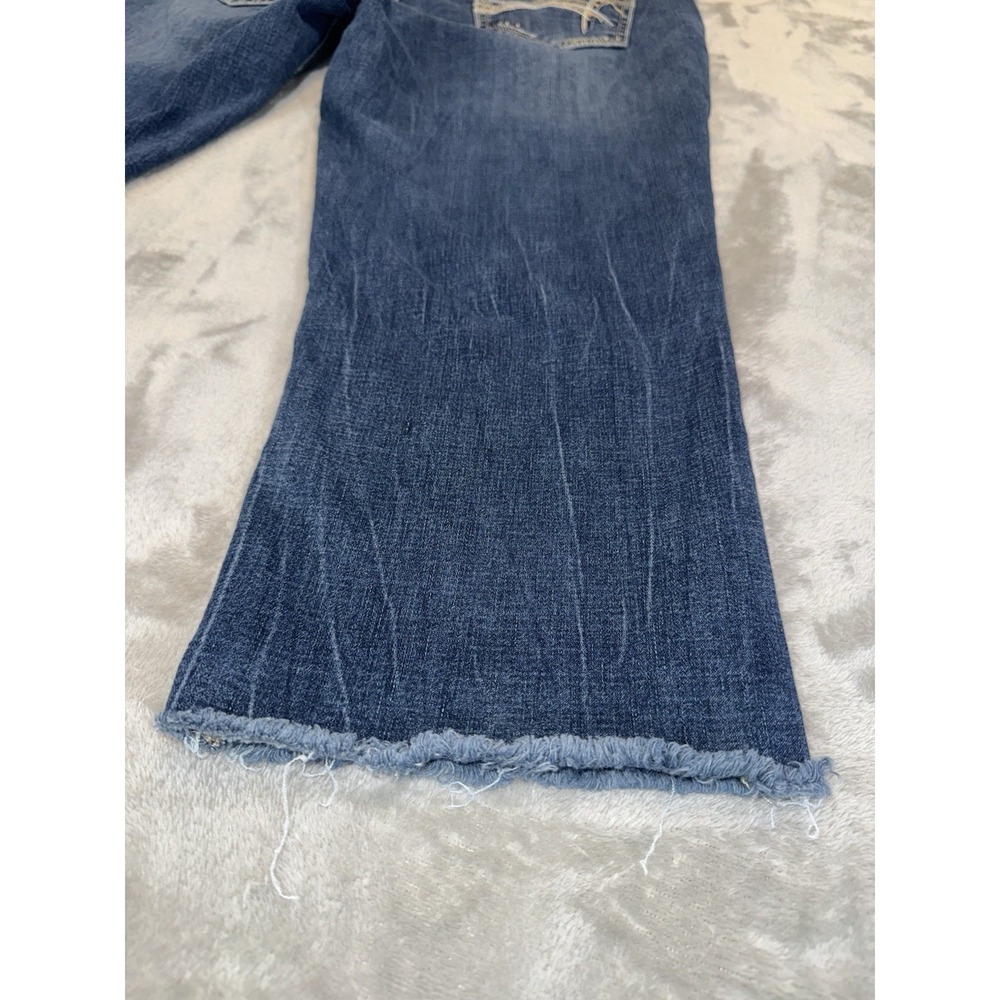 Rhythm‎ In Blues Cutoff Capri Jeans Sz 10 Mid Rise Stretch Med Wash Thick Stitch - Picture 15 of 16